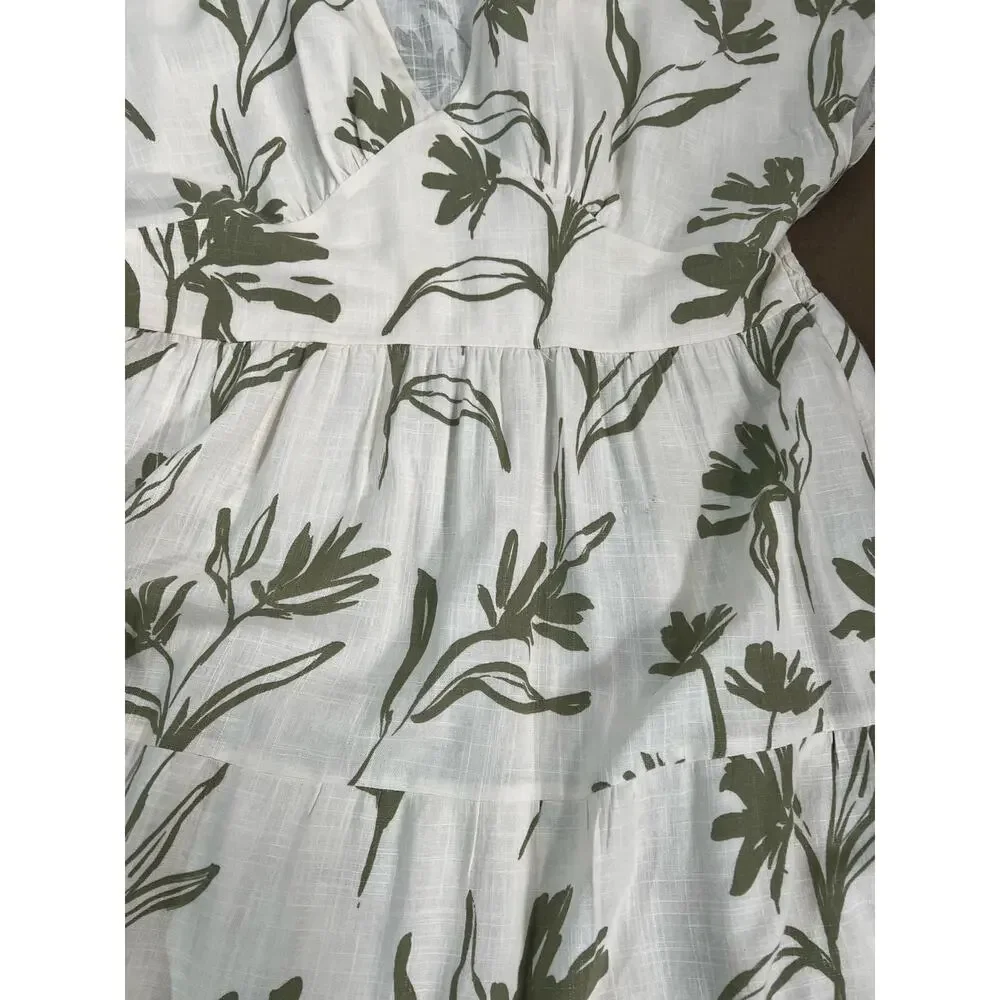 White Closet Elements Linen Blend Cream Olive Green Empire Waist Maxi Dress XL - Picture 8 of 12